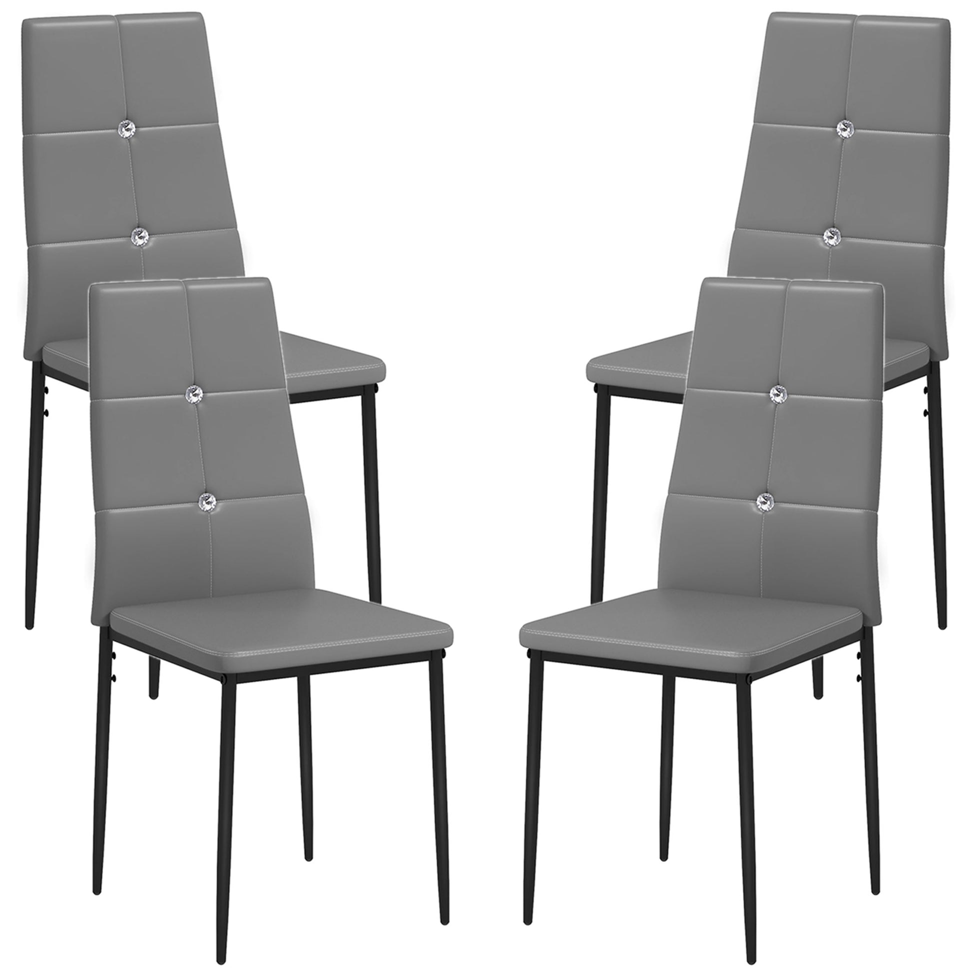 Set of 4 Modern Button Tufted High Back Dining Chairs with Steel Legs, Grey Bar Stools   at Gallery Canada