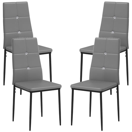 Set of 4 Modern Button Tufted High Back Dining Chairs with Steel Legs, Grey Bar Stools   at Gallery Canada