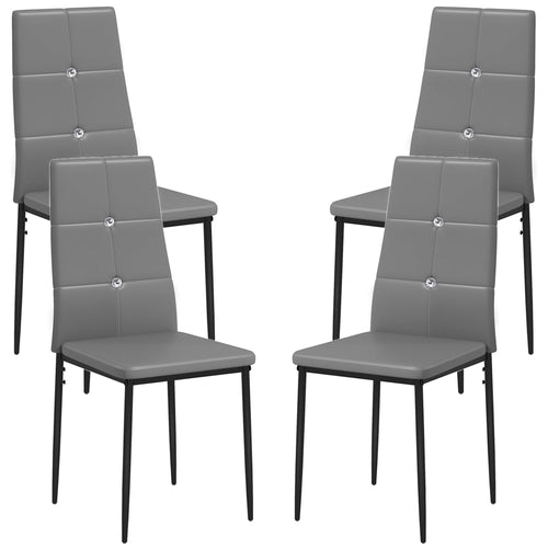 Set of 4 Modern Button Tufted High Back Dining Chairs with Steel Legs, Grey