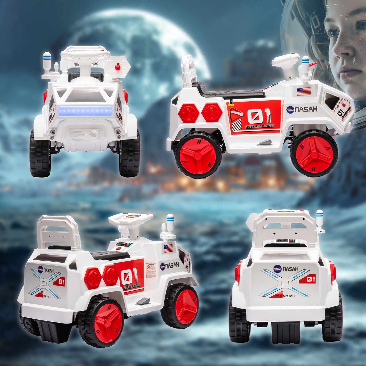 6V Mars Rover Electric Car for Kids with Sci-Fi Sounds, Lights, MP3, for Ages 3-5, White Electric Toy Cars   at Gallery Canada