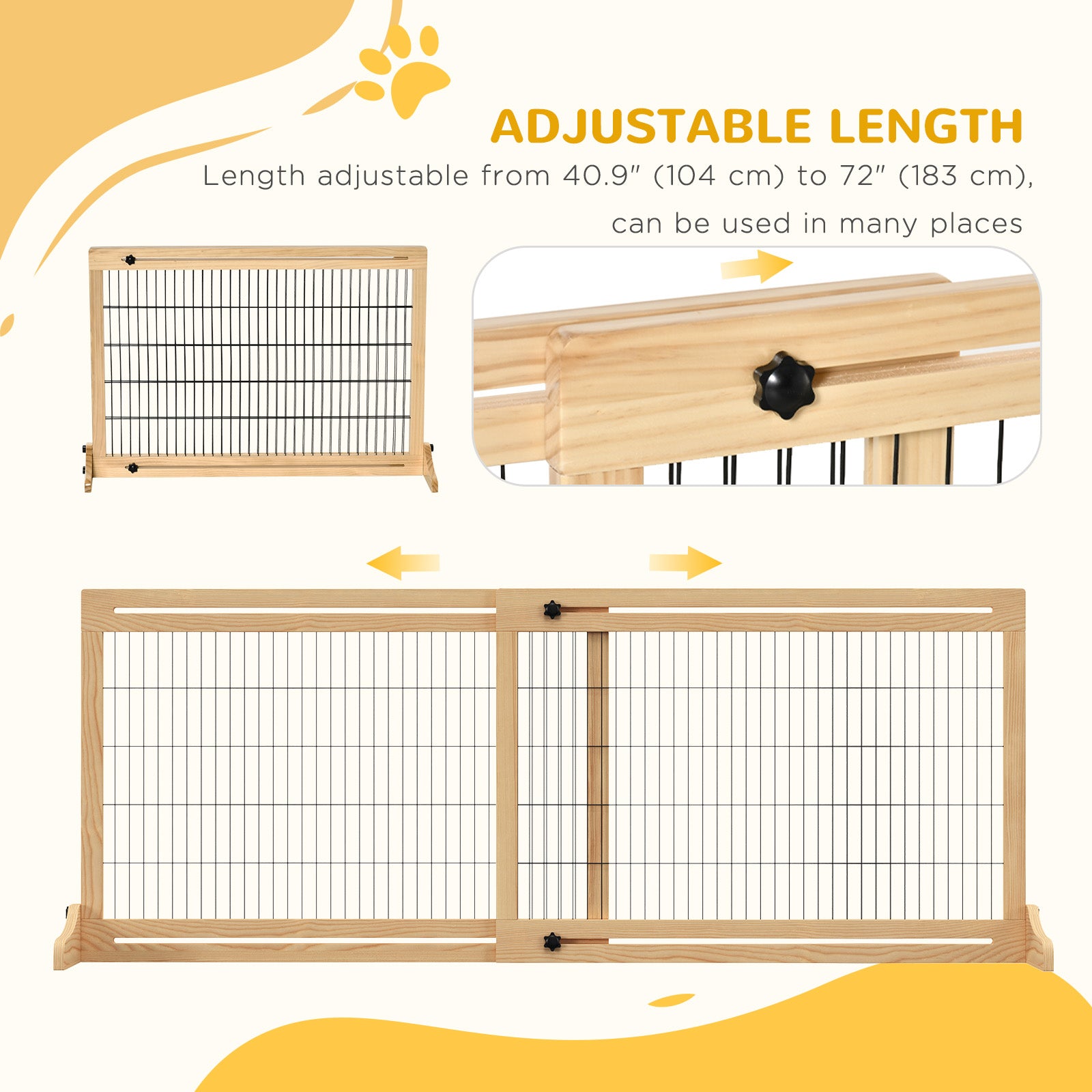 41"-72" Wooden Freestanding Pet Gate with Support Feet, for Small Medium Dogs, Natural Houses, Kennels & Pens   at Gallery Canada