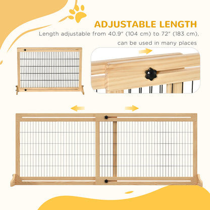 41"-72" Wooden Freestanding Pet Gate with Support Feet, for Small Medium Dogs, Natural Houses, Kennels & Pens   at Gallery Canada