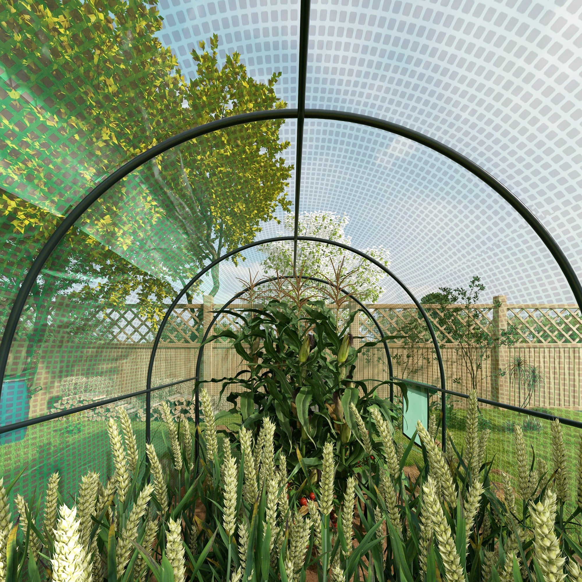 Polytunnel Greenhouse Walk-in Grow House with Plasric Cover, Door, Mesh Window and Steel Frame, 6.6' x 10' x 6.6' Tunnel Greenhouses at Gallery Canada