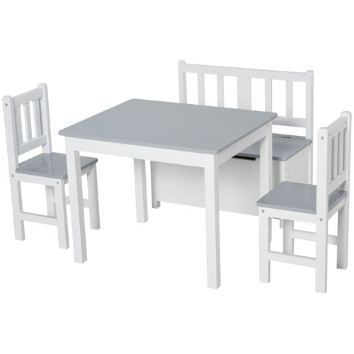 4-Piece Set Kids Wood Table Chair Bench with Storage Function Gift for Toddlers