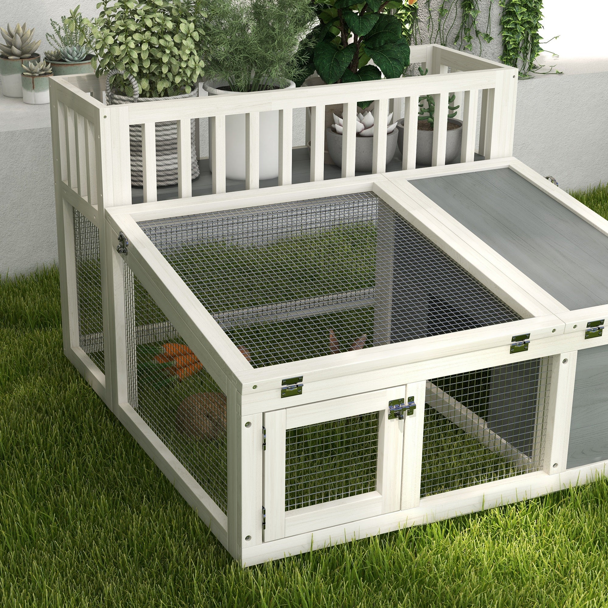 Rabbit Cage Outdoor Indoor Guinea Pig Cage with Run, Openable Tops, for 1-2 Rabbits, 37