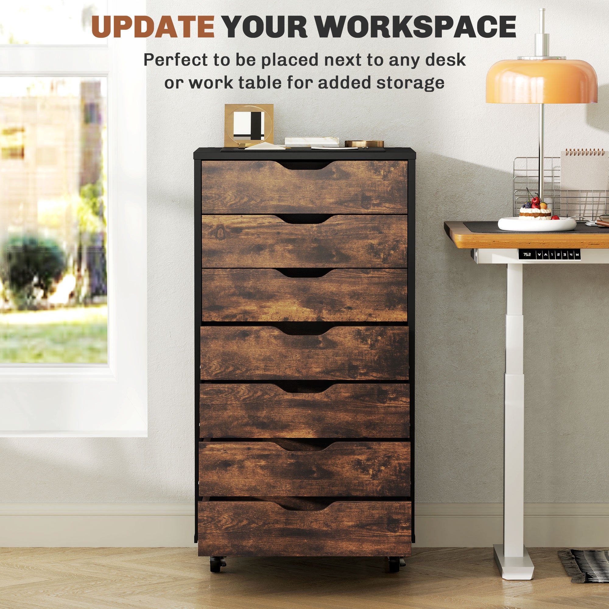 7-drawer Vertical File Cabinet for Home Office, Storage Cabinet with Wheels, 18.7