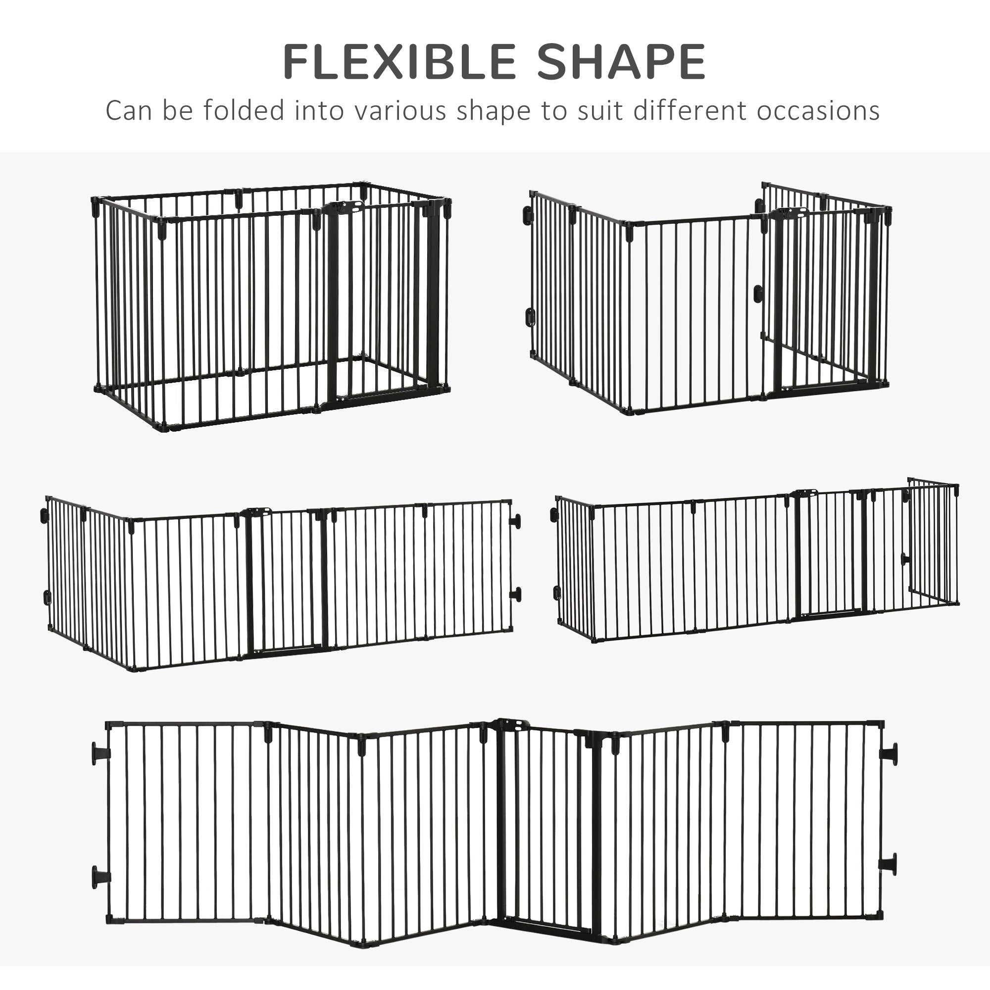 Dog Safety Gate 6-Panel Playpen Fireplace Christmas Tree Steel Fence Stair Barrier Room Divider Black Houses, Kennels & Pens   at Gallery Canada