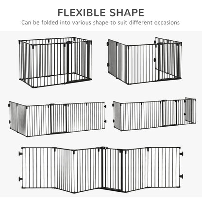 Dog Safety Gate 6-Panel Playpen Fireplace Christmas Tree Steel Fence Stair Barrier Room Divider Black Houses, Kennels & Pens   at Gallery Canada