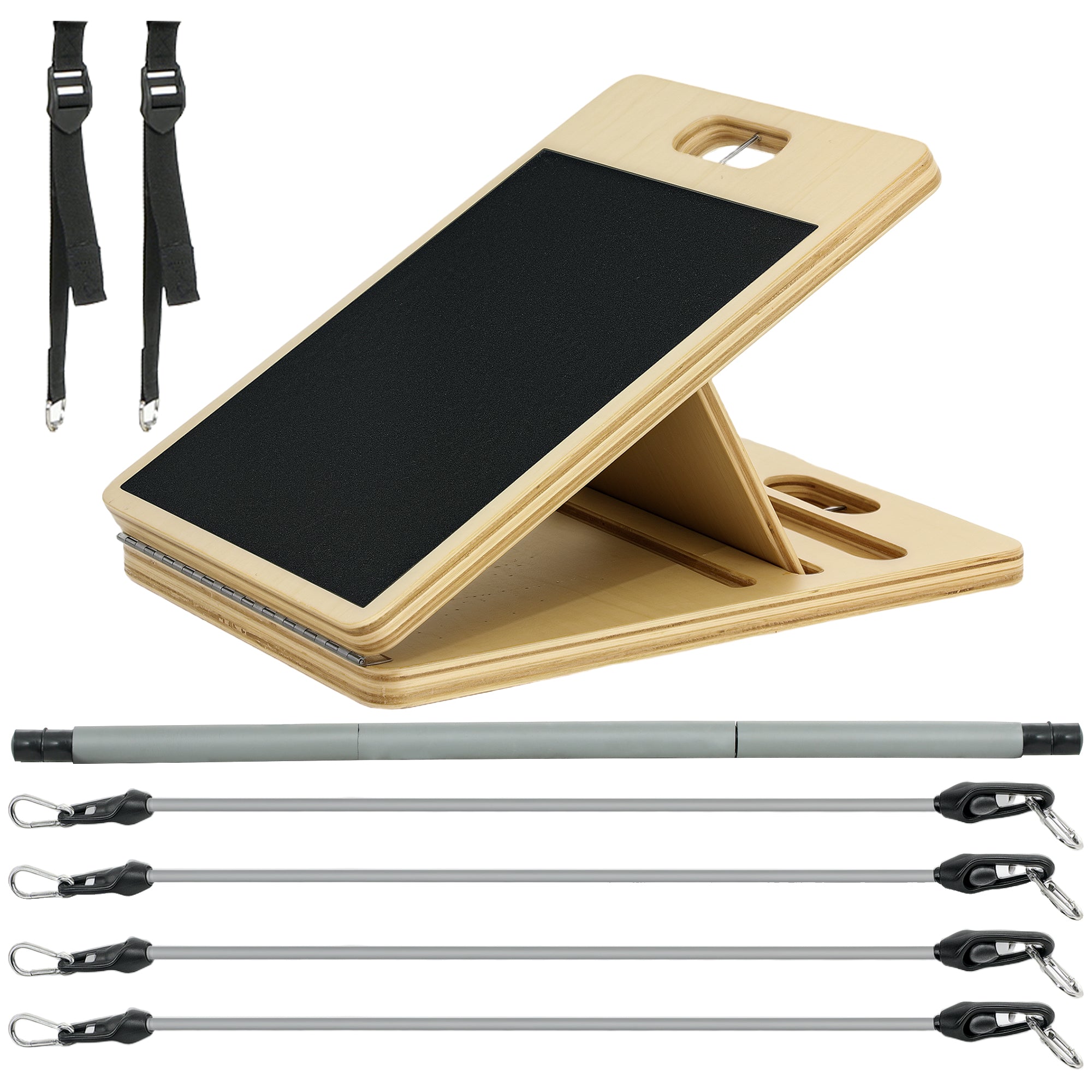 Pilates Bar Kit with Resistance Bands and Foldable Calf Stretch Board, Pilates Equipment for Full Body Workouts, Grey More-Strength Training Equipment at Gallery Canada