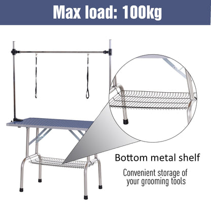 Adjustable Dog Grooming Table Rubber Top 2 Safety Slings Mesh Storage Basket Heavy Metal Blue 42.25"x 23.5" x 67" Dog Grooming Tables   at Gallery Canada