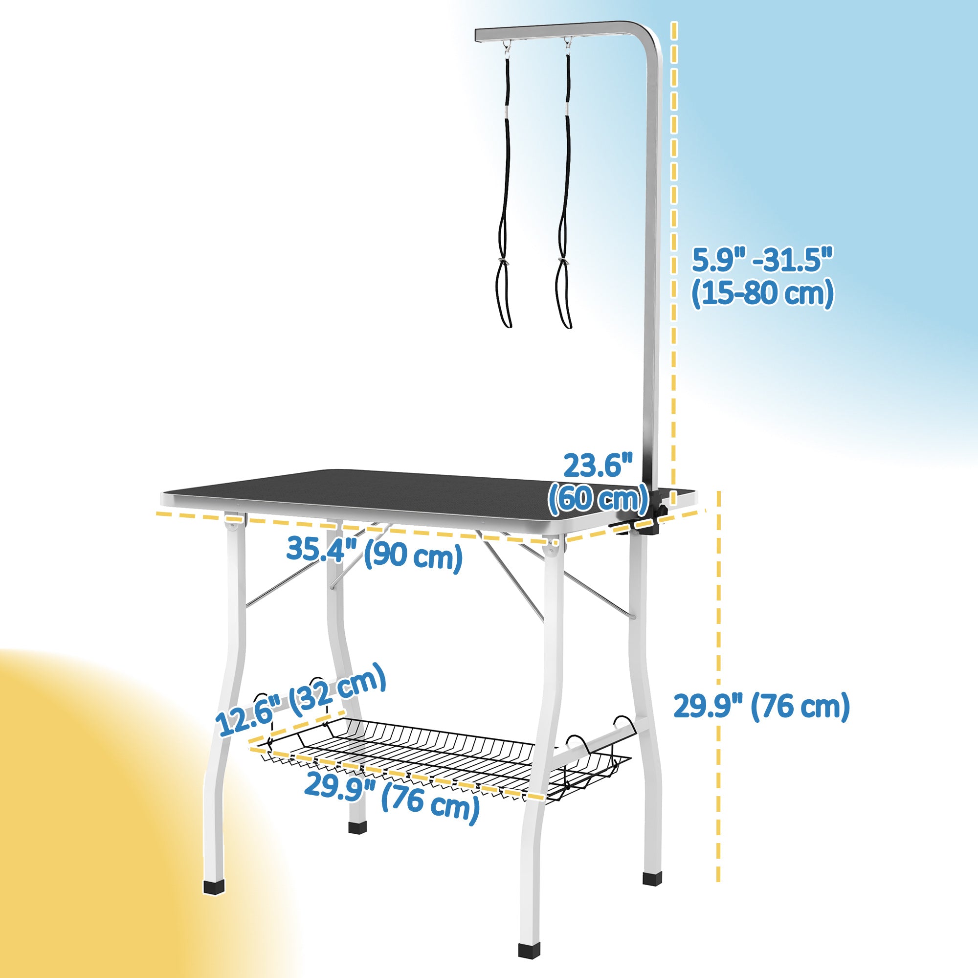 Dog Grooming Table w/ Adjustable Arm, Mesh Tray, Two Nooses, Rubber Surface, 35