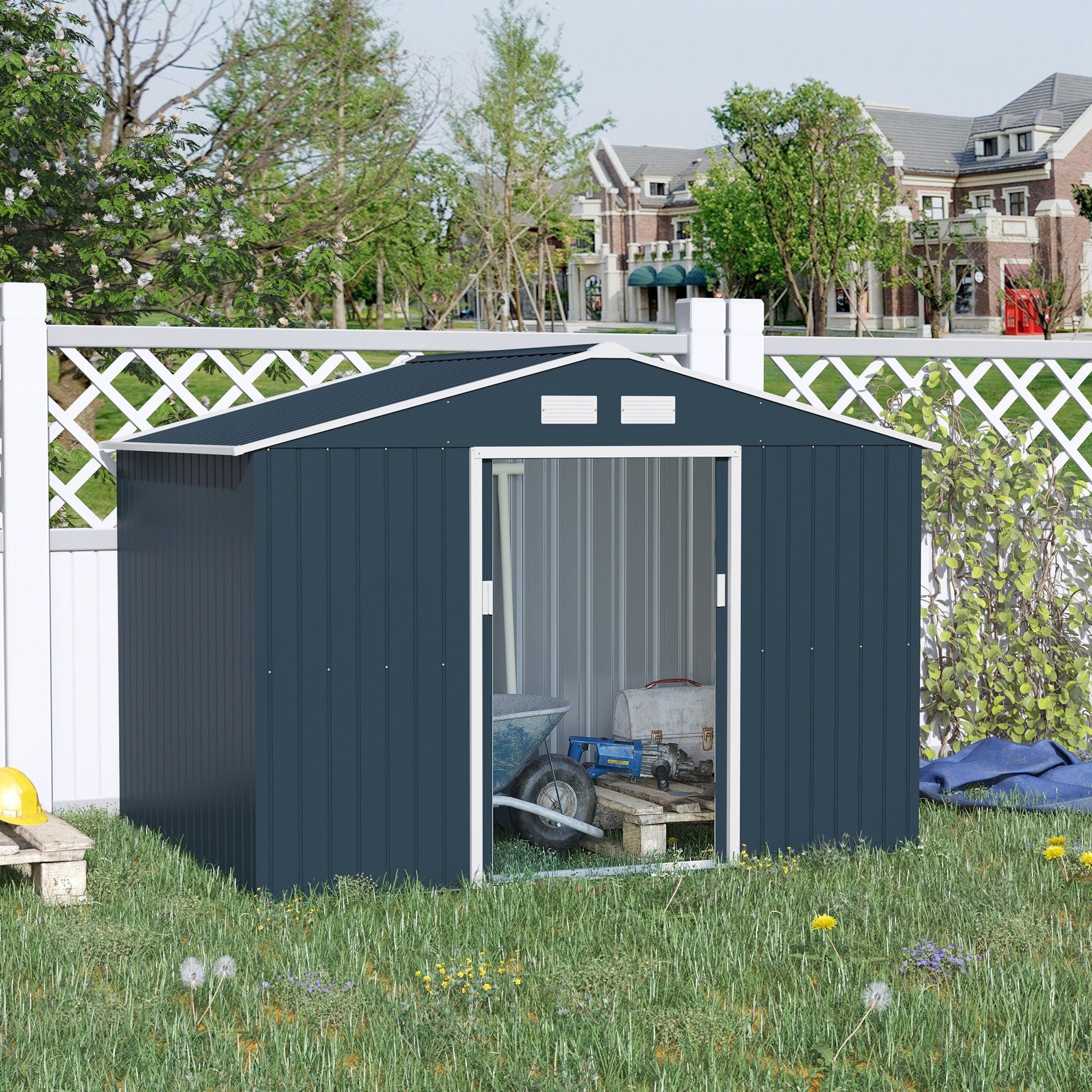 9.1' x 6.4' x 6.3' Garden Storage Shed w/Floor Foundation Outdoor Patio Yard Metal Tool Storage House w/ Double Doors Sheds   at Gallery Canada