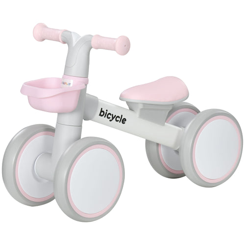 Toddler Balance Bike for 12–36 Months with Adjustable Seat, Removable Basket, 4 Silent Wheels, Pink