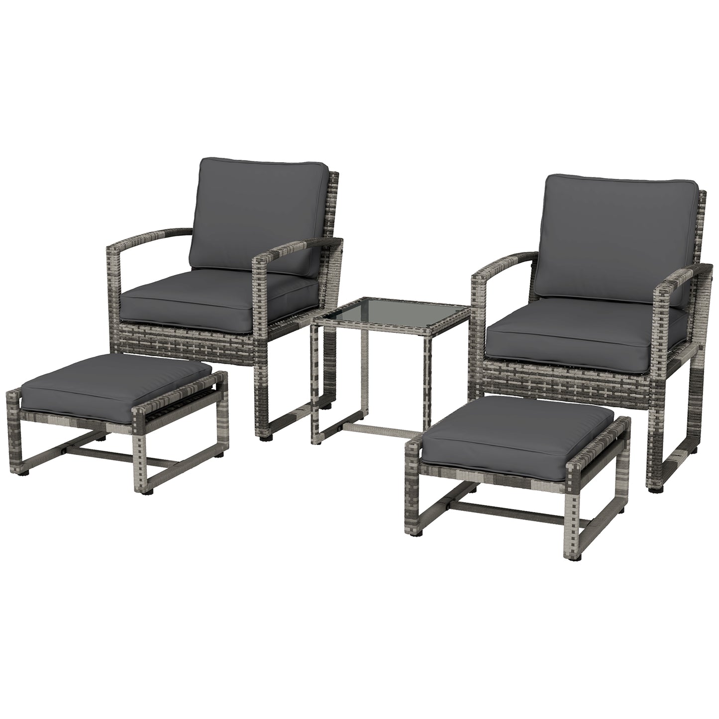 5 Pieces Patio Furniture Set with Armchair, Stool, Table, Cushions, Outdoor Wicker Conversation Sofa Set for Garden Patio Furniture Sets Grey  at Gallery Canada