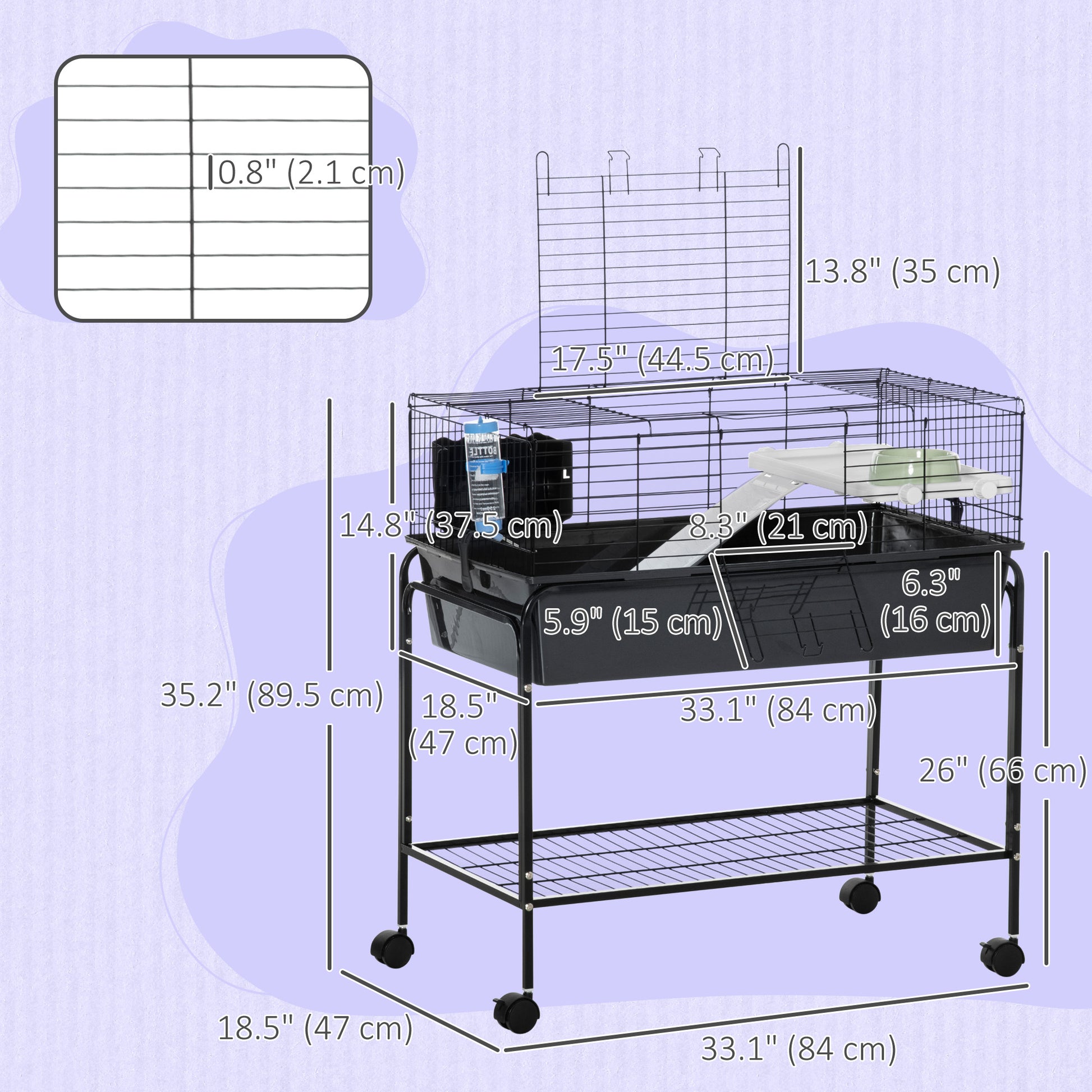 35" Small Animal Cage Rolling Guinea Pig Cage with Detachable Stand, Water Bottle, Food Dish, Ramp, Wheels, Dark Grey Houses & Habitats   at Gallery Canada