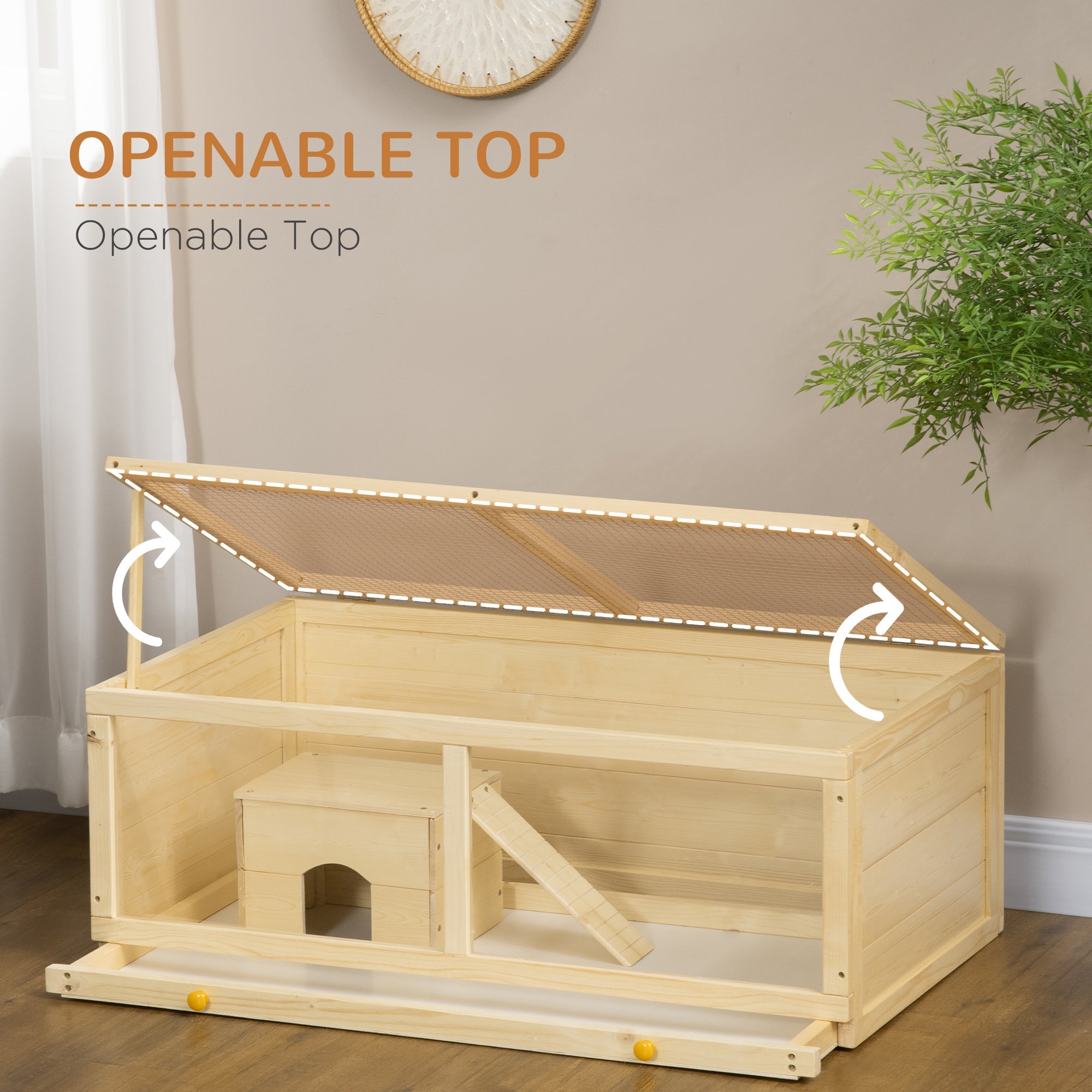 Natural Wooden Small Animal Cage with Sliding Tray and Openable Top, Natural Hamster Cages   at Gallery Canada