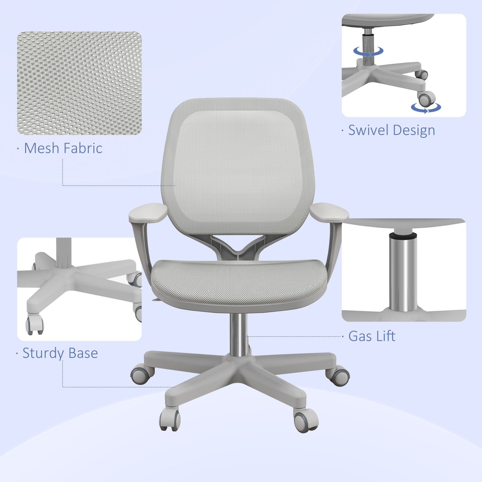 Office Chair, Small Computer Desk Chair with Mesh Back, Swivel Security Castors, Arm, Grey Office Chairs   at Gallery Canada