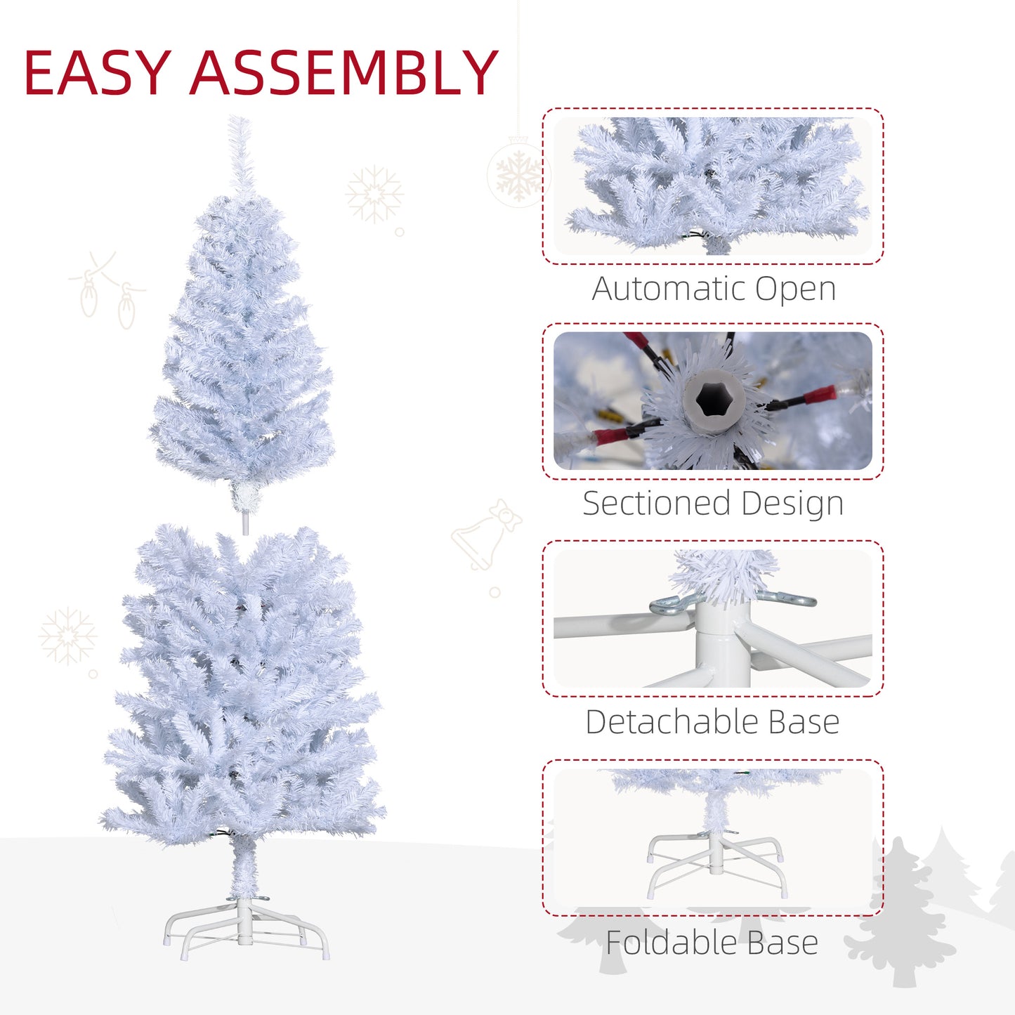 5FT Pencil Christmas Tree, Artificial Christmas Tree with Automatic Open for Home Party, White Pencil Christmas Trees   at Gallery Canada