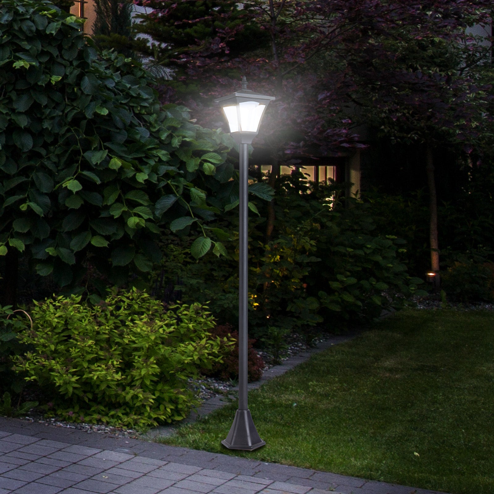 Single Solar Lamp Post Garden Solar-Powered LED Streetlight Style Outdoor Light Waterproof 5-6 Hours with Base for Lawn Pathway Walkway 47