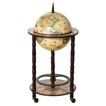 Rolling 18" Globe Wine Bar Stand Wine Cabinet Bottle Shelf Holder Wine Host Trolley with Wheels, Beige Wine Racks   at Gallery Canada