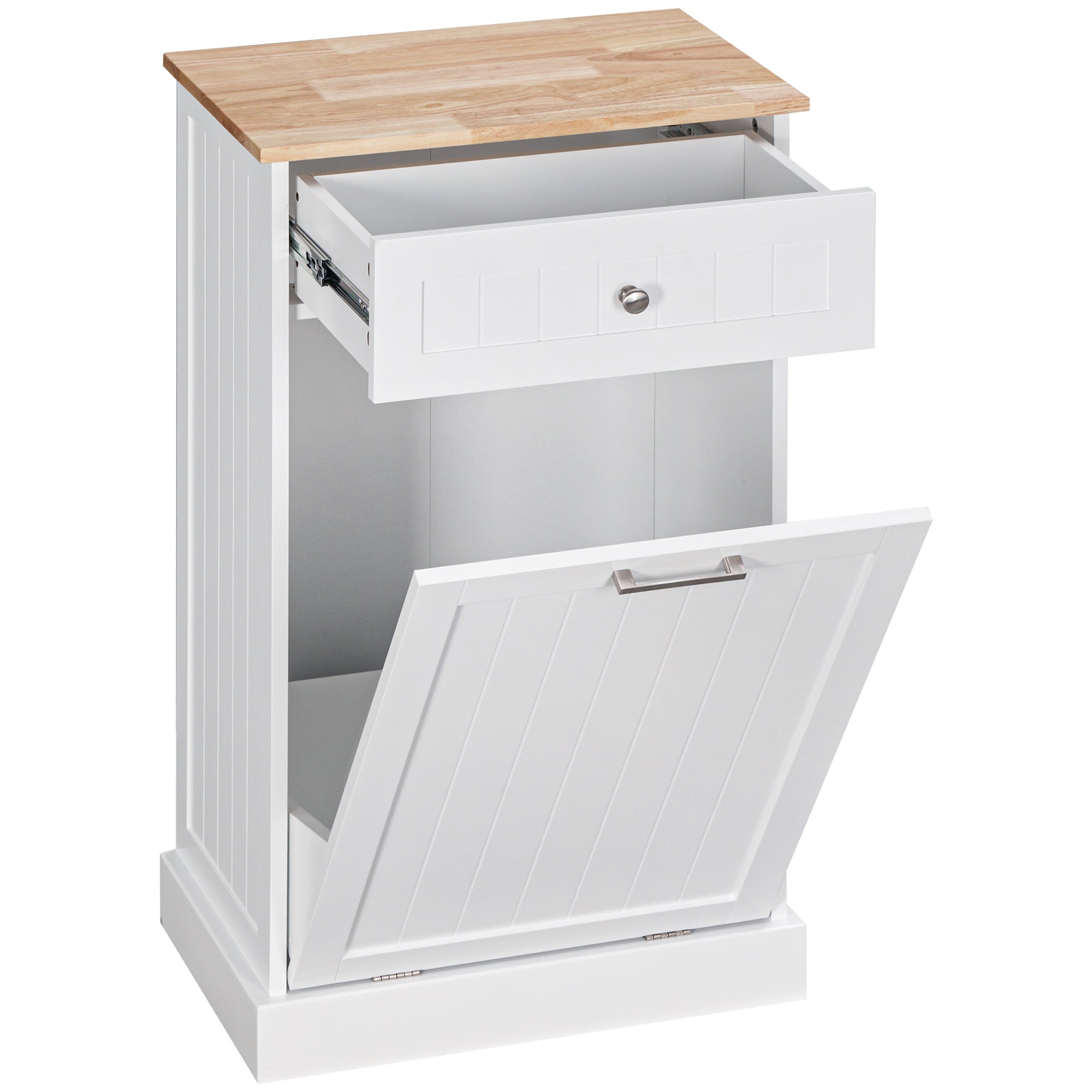 Kitchen Tilt Out Trash Bin Cabinet, Free Standing Recycling Cabinet, Trash Can Holder with Drawer, White Storage Cabinets at Gallery Canada