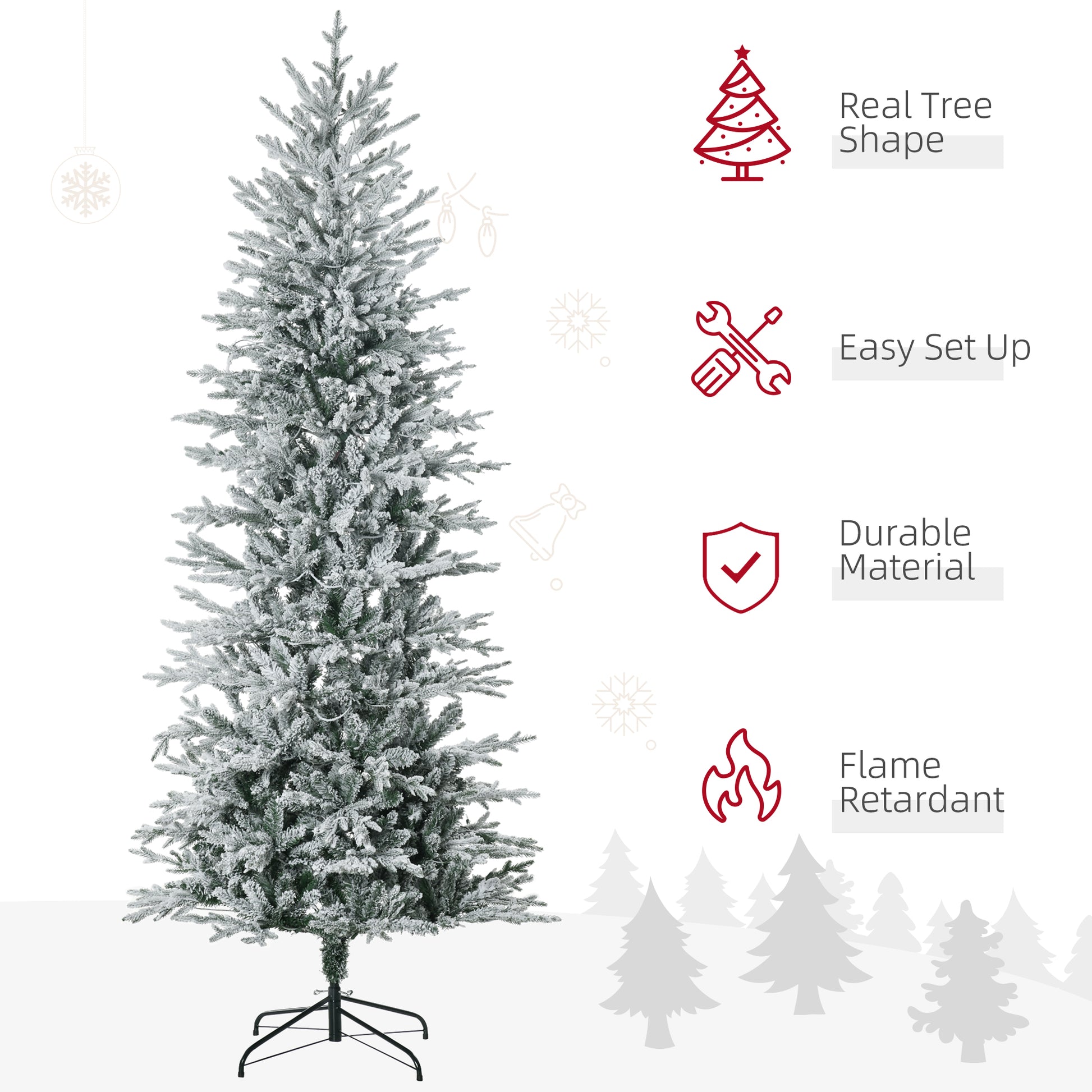 7' Pre Lit Artificial Flocked Christmas Trees, with Snow Branches, Warm Yellow Clear Lights, Auto Open, Extra Bulb Pre Lit Christmas Trees   at Gallery Canada