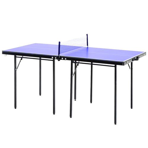 Folding Table Tennis Table, Portable Ping Pong Table with Side Handles, Net, Blue