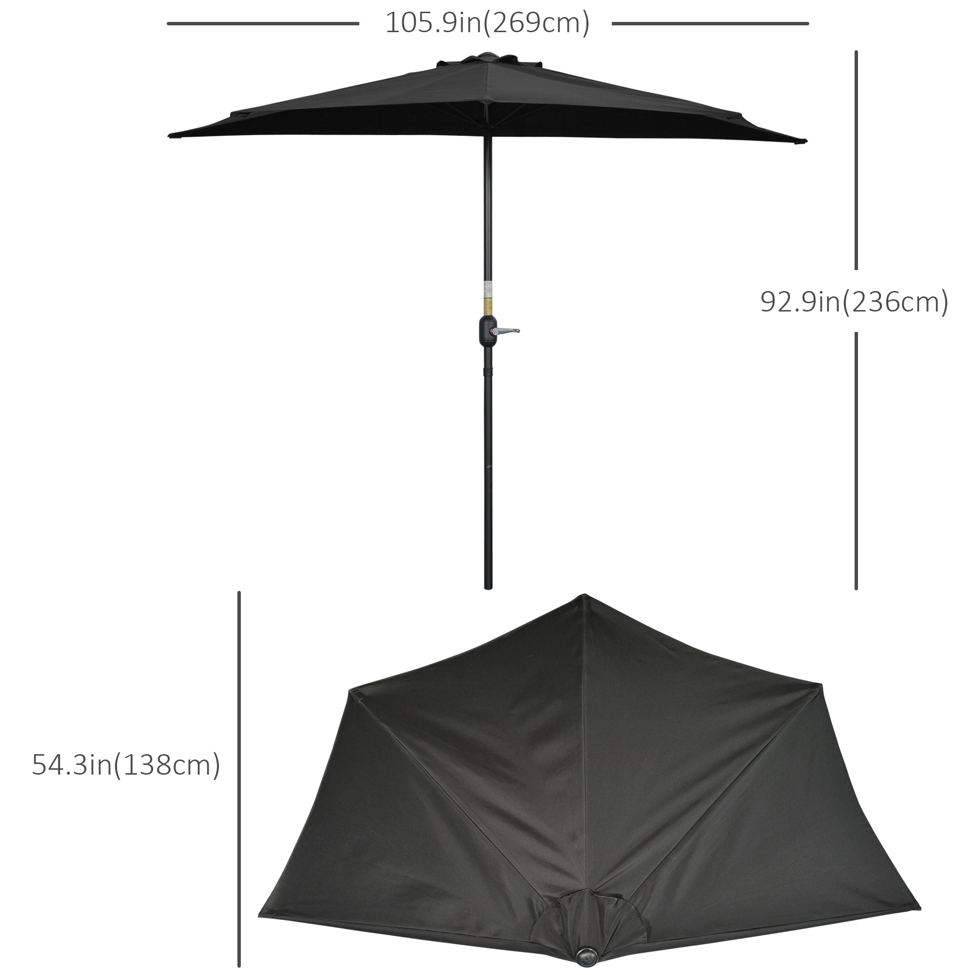 9ft Half Round Umbrella Outdoor Patio Garden Balcony Parasol Window Sun Shade w/ 5 Ribs Black Sun Umbrellas   at Gallery Canada