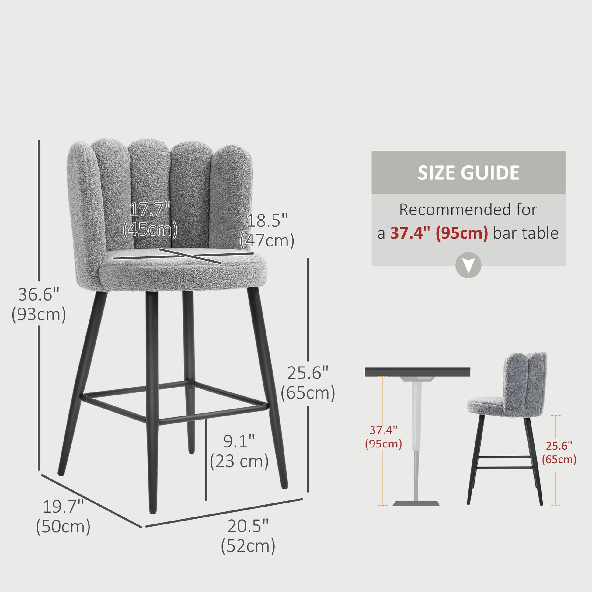 Faux Cashmere Bar Stools Set of 2 Counter Height Bar Stools with Back for Home Kitchen, 20.5"x19.7"x36.6", Grey Bar Stools   at Gallery Canada