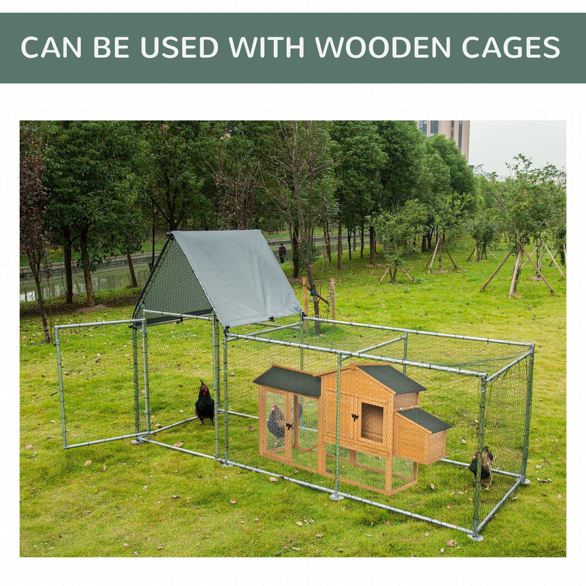 Large Galvanized Chicken Coop, Walk-In Poultry Cage with Cover, 119