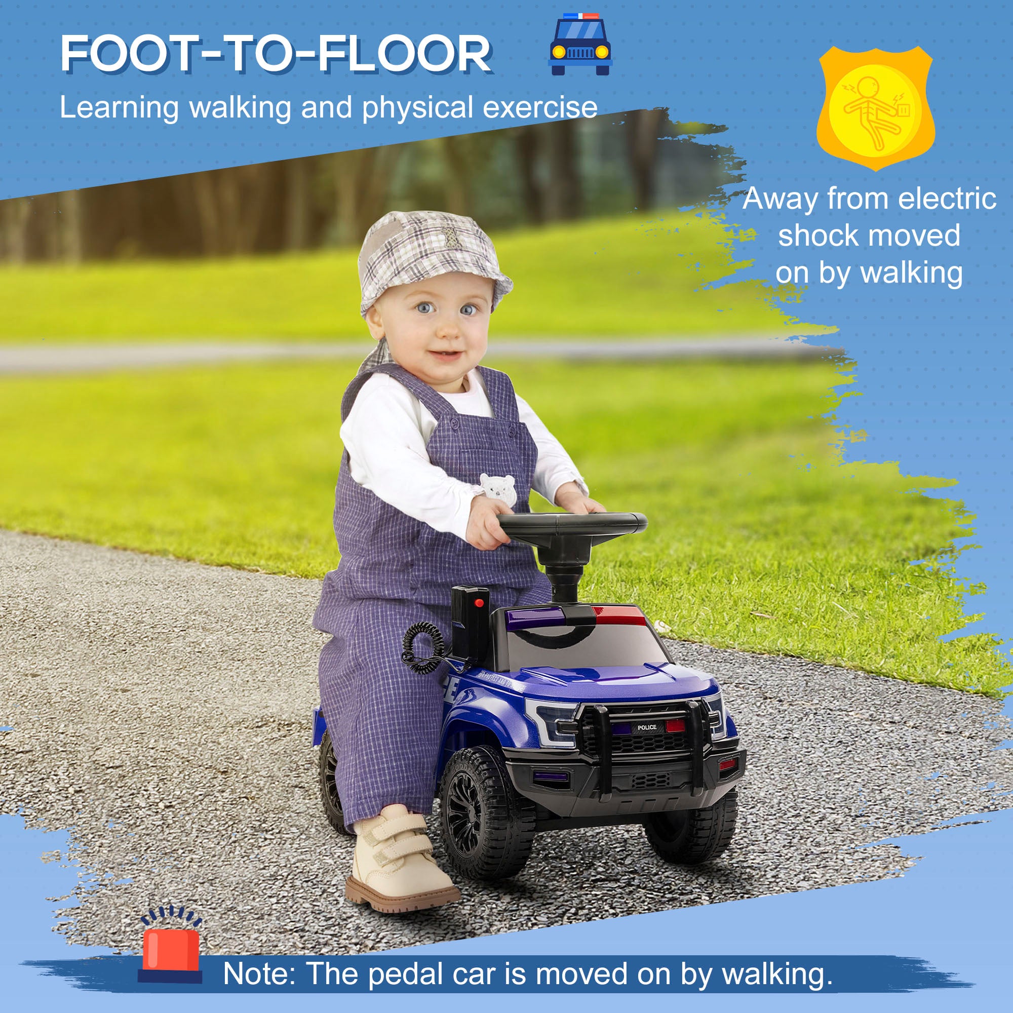 Kids Ride On Sliding Car with Hidden Under Seat Storage, Ride On Police Car for Toddler with Megaphone, Anti Dumping Device, Removable Backrest, Foot-to-Floor Design, Blue Push Cars for Toddlers at Gallery Canada