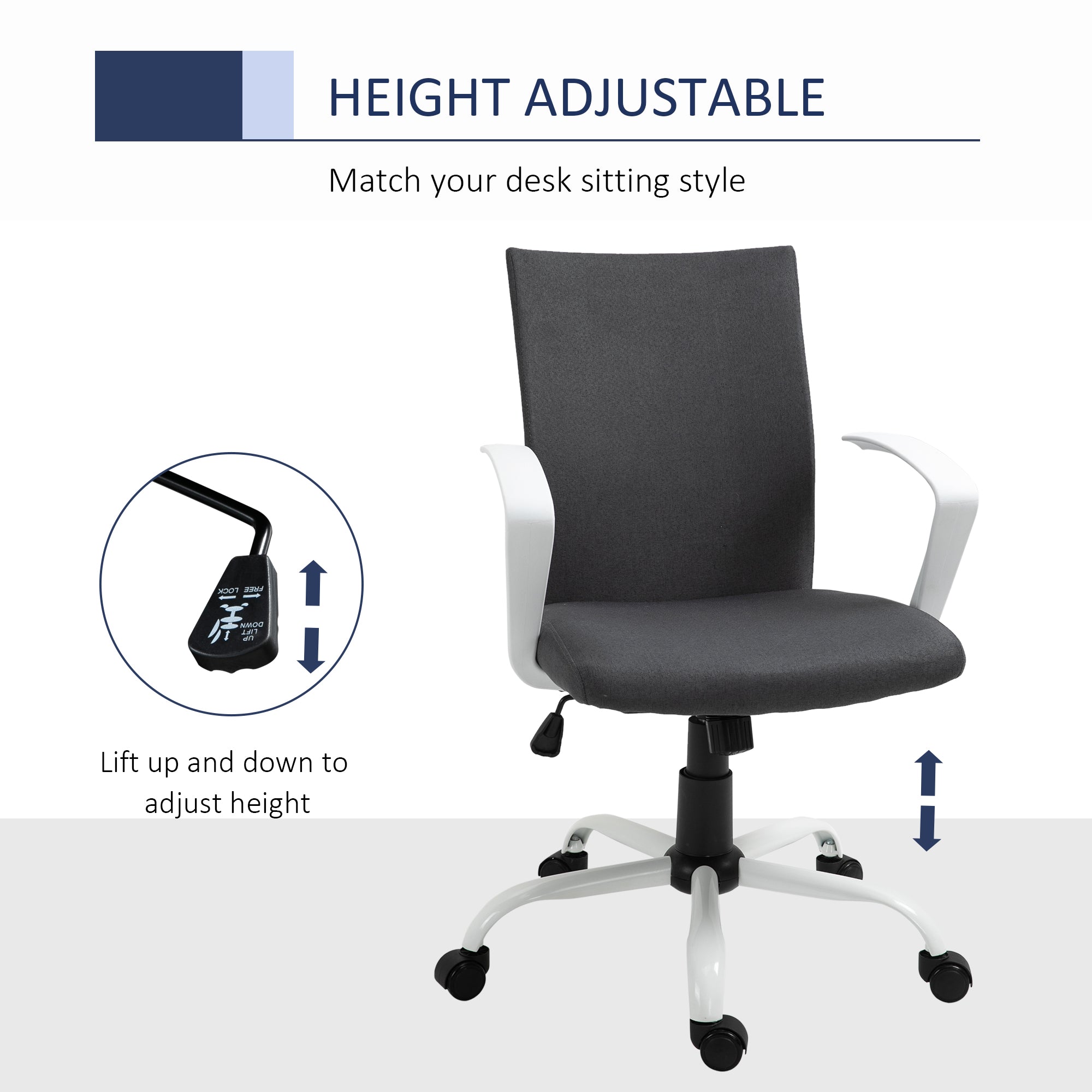Linen Mid Back Office Chair With Tilt Function, Swivel Computer Chair, Charcoal Grey Task Chairs at Gallery Canada