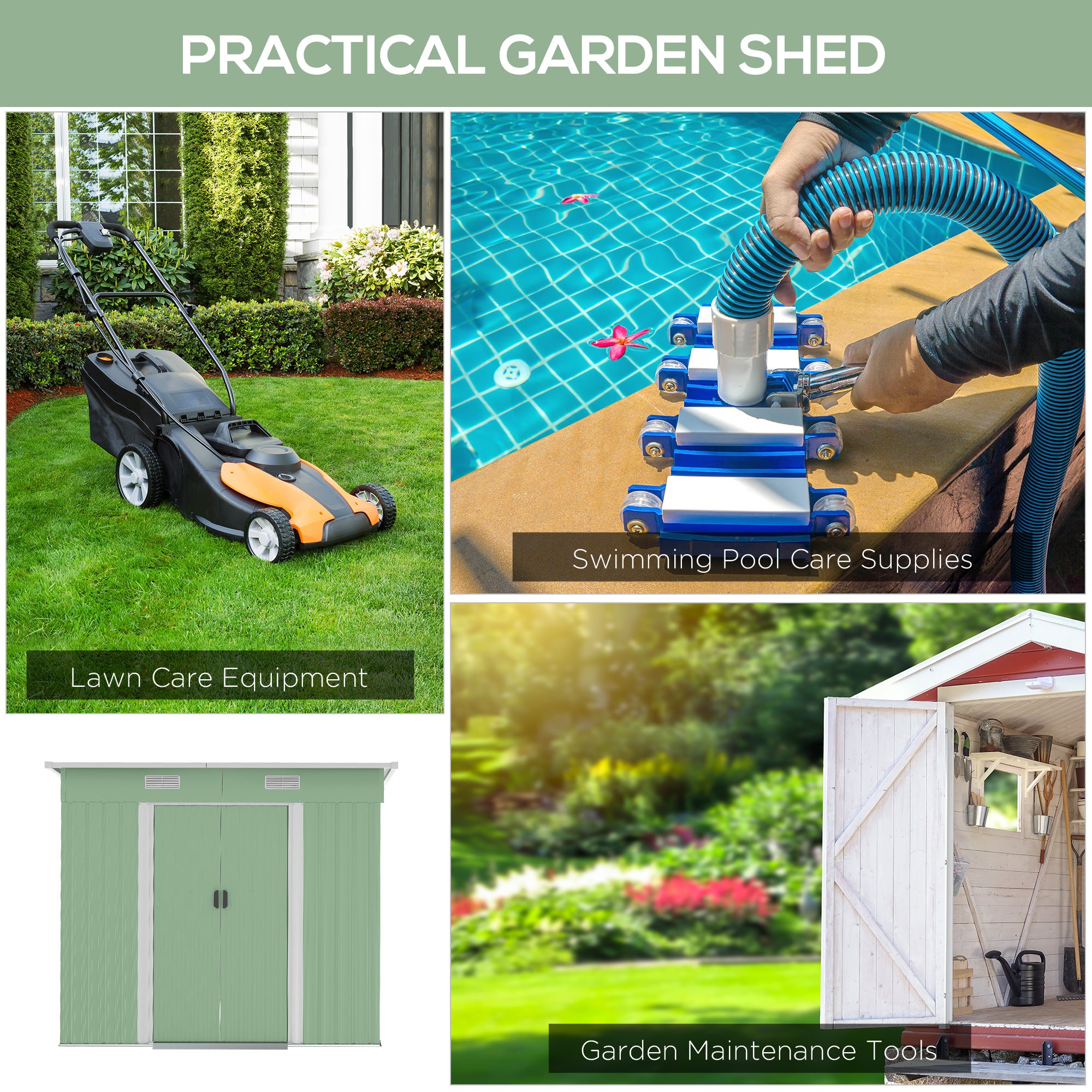 7'x 4' Metal Patio Storage Shed Garden Lockable Shed Tool Utility Storage Unit, Light Green Sheds at Gallery Canada