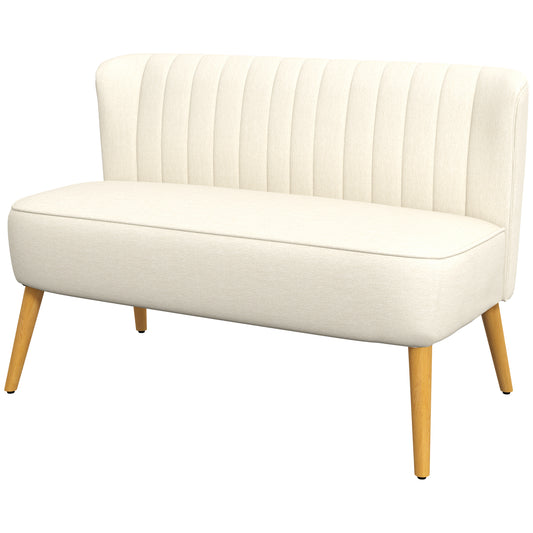 Modern 2 Seat Sofa for Bedroom, Upholstered Two Seater Couch with Rubber Wood Legs, Cream White 2-Seater Sofas at Gallery Canada