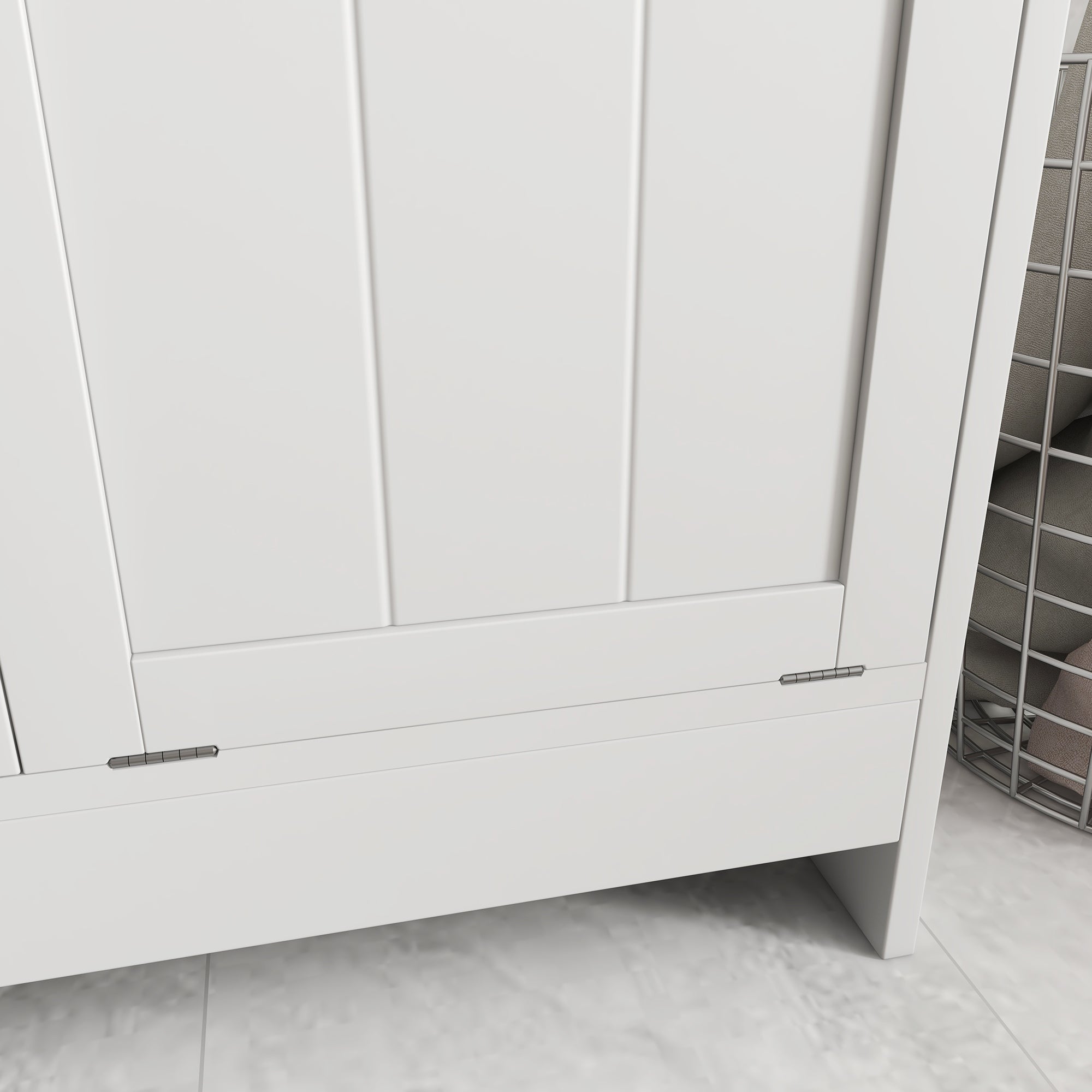 Tilt-Out Laundry Storage Cabinet, Modern Laundry Hamper with 2 Compartments for Bathroom Washroom, White Bathroom Cabinets at Gallery Canada