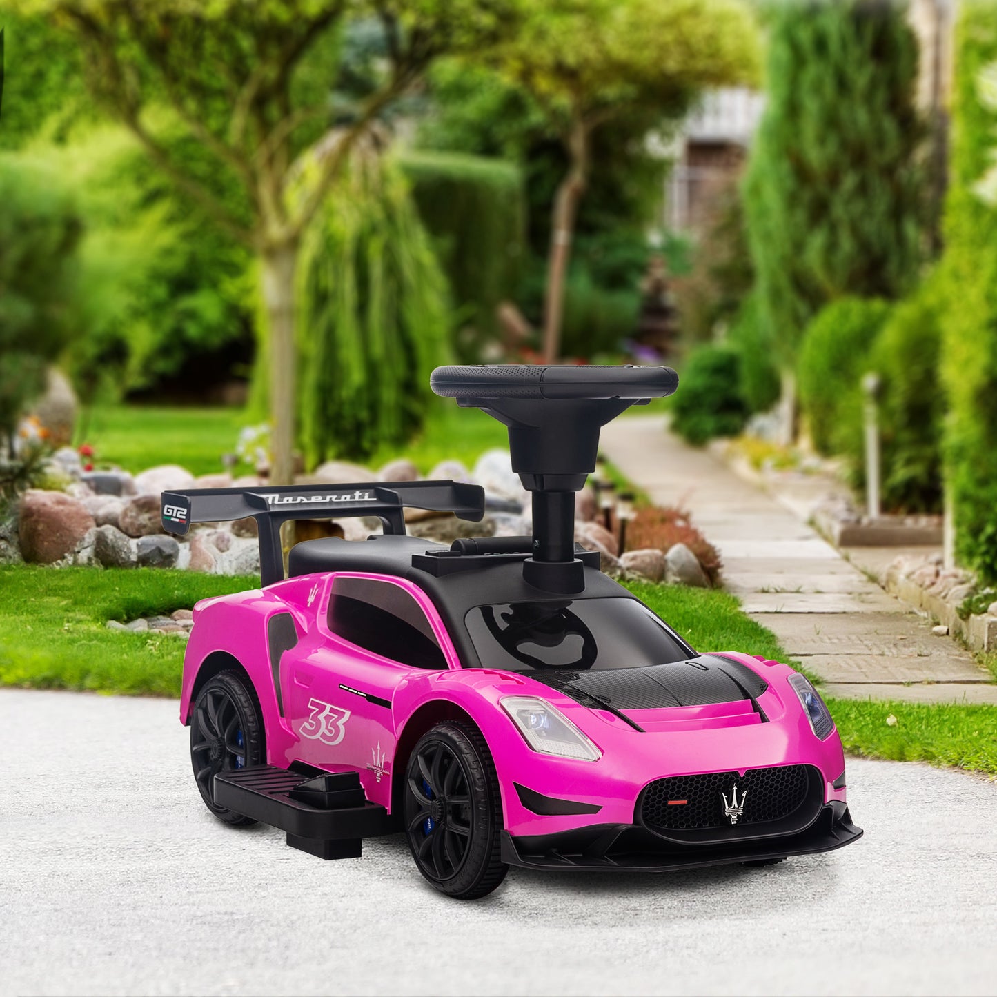 6V Maserati GT2 Licensed Electric Car for Kids, Ride on Car with Under Seat Storage, LED Headlights Music, Pink Electric Toy Cars   at Gallery Canada