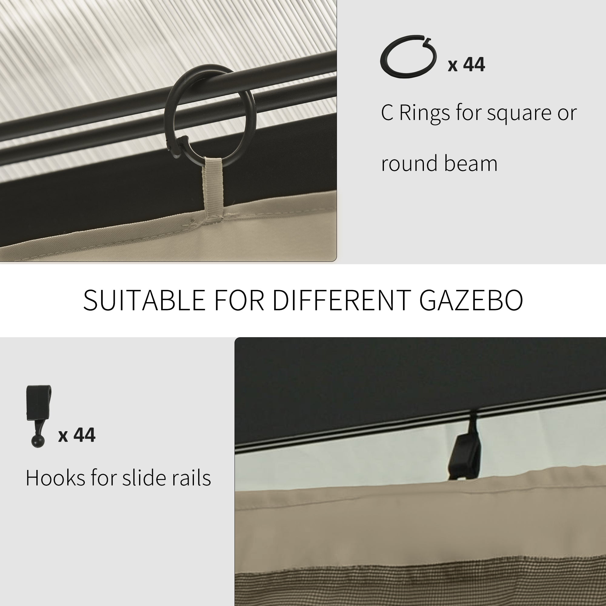 10' x 12' Universal Gazebo Sidewall Set with 4 Panels, Hooks/C-Rings Included for Pergolas &; Cabanas, Beige Gazebo Sidewalls at Gallery Canada