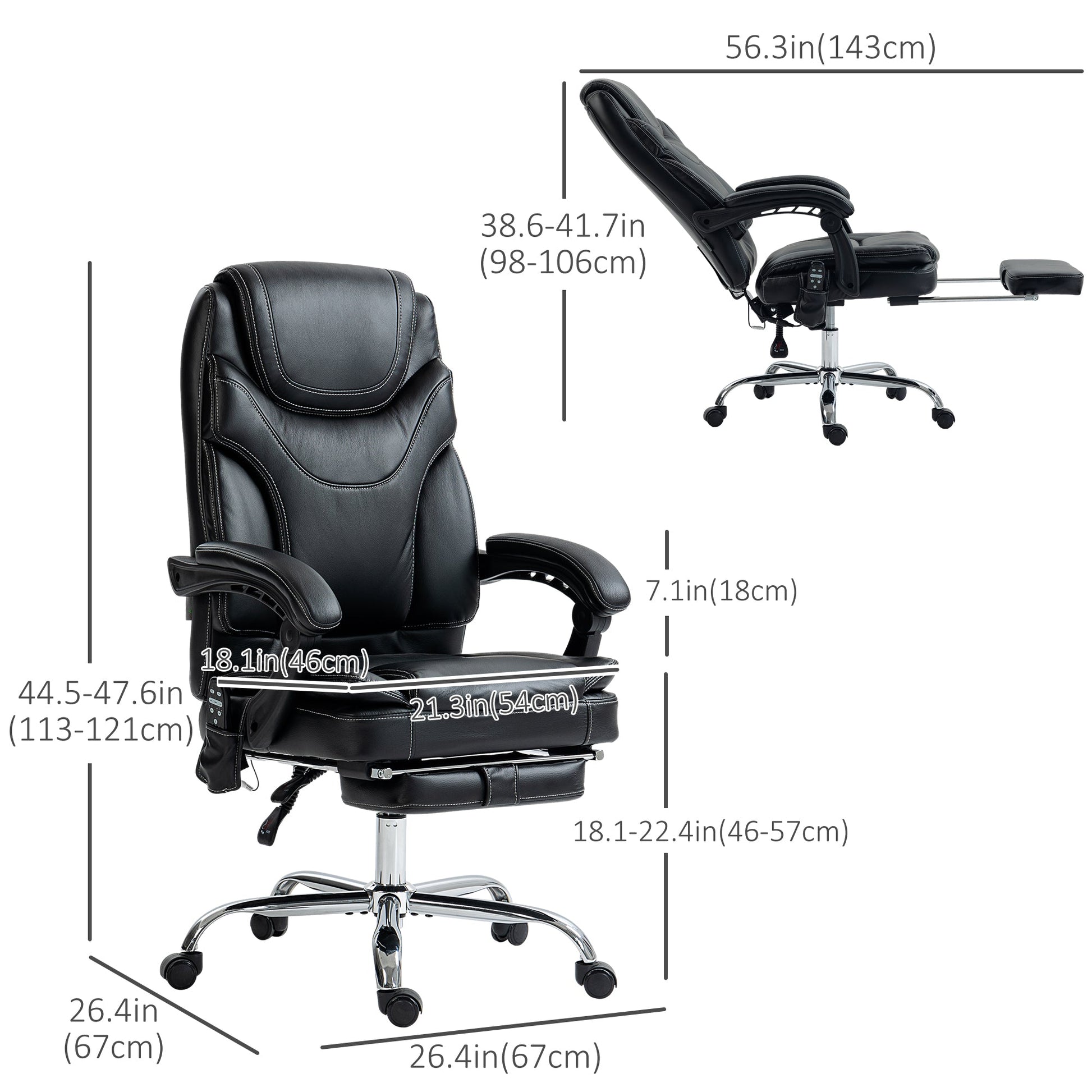 6 Point Vibration Massage Office Chair, PU Leather Heated Reclining Computer Chair with Footrest, Black Massage Chairs   at Gallery Canada