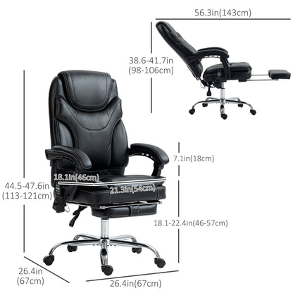 6 Point Vibration Massage Office Chair, PU Leather Heated Reclining Computer Chair with Footrest, Black Massage Chairs   at Gallery Canada