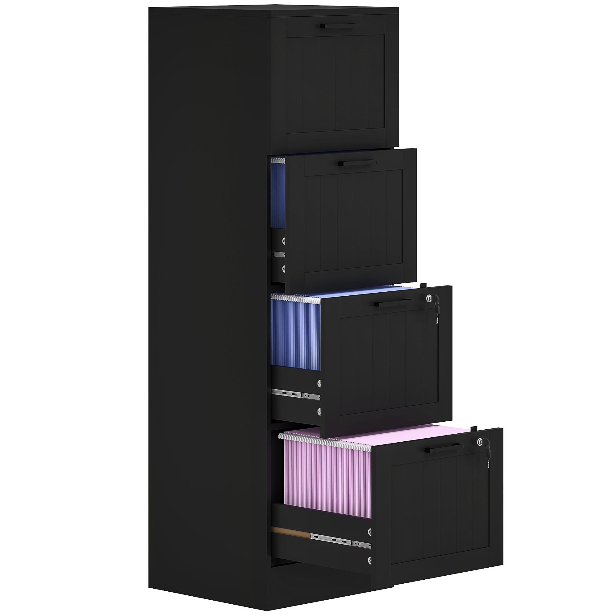 4 Drawer Filing Cabinet with Lock, Office Storage Cabinet with Adjustable Hanging Bars for A4 Letter Size Files, Black Office Cabinets & Cupboards at Gallery Canada