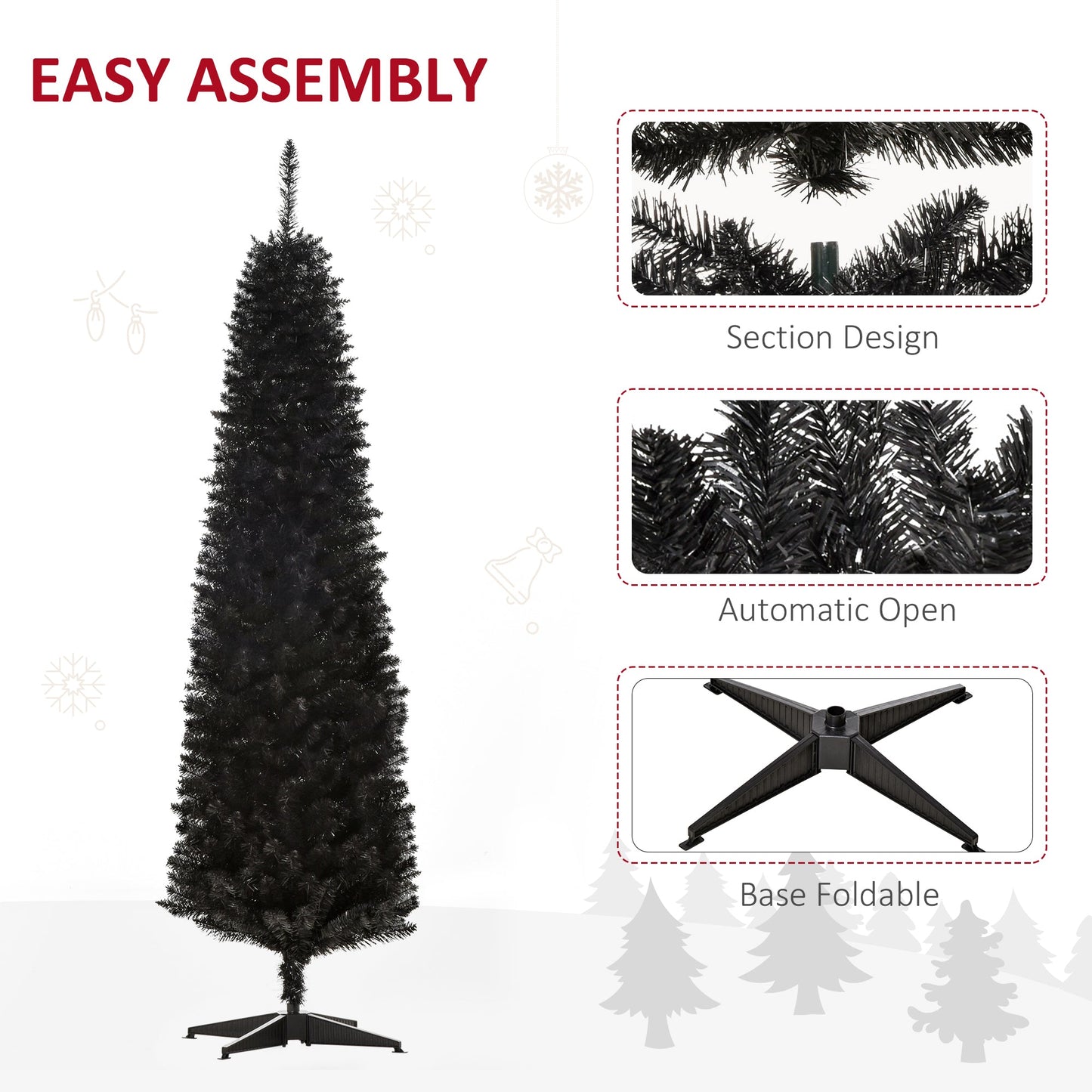 6 Pencil Christmas Tree, Slim Artificial Xmas Tree with Realistic Branches, Sturdy Metal Stand, Black Pencil Christmas Trees   at Gallery Canada