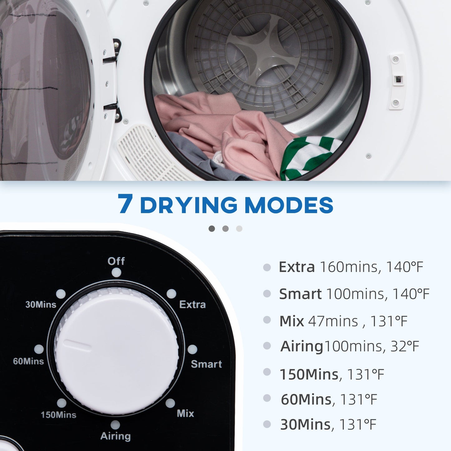 Compact Laundry Dryer Machine, 1300W, 3.22 Cu. Ft. Electric Portable Clothes Dryer with 7 Drying Modes for Apartment or Dorm, White Dryer Machines   at Gallery Canada