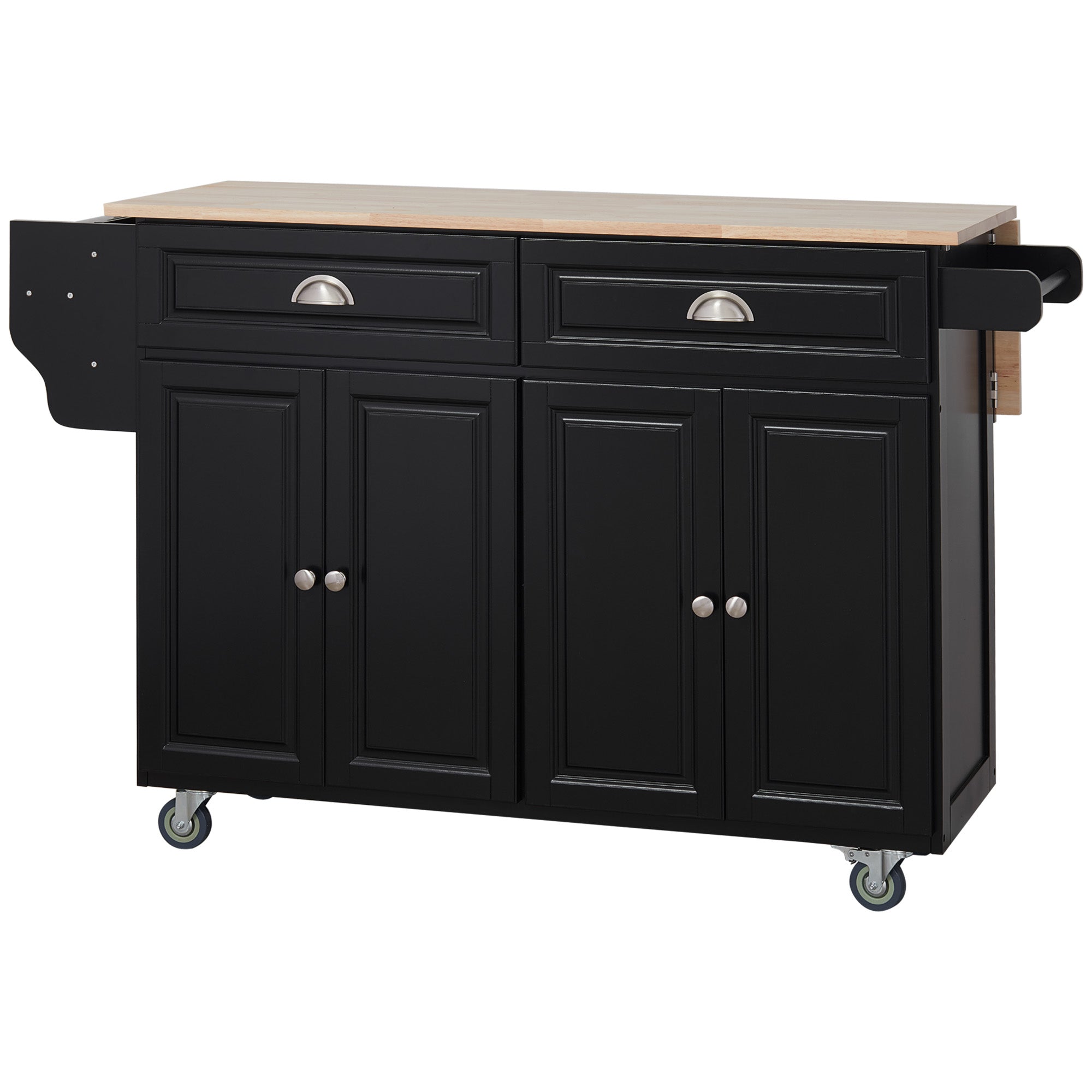 Kitchen Island with Storage, Rolling Kitchen Island with Drop Leaf, Rubber Wood Top and Adjustable Shelves, Black Kitchen Islands & Kitchen Carts at Gallery Canada