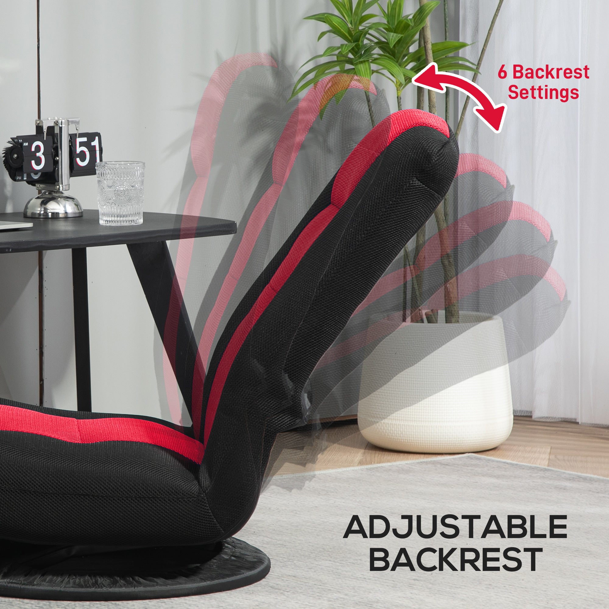 Folding Floor Chair for Adults Teens, 360 Degree Swivel Gaming Chair, 6 Positions Adjustable Lazy Sofa Chair, Red 2-Seater Sofas at Gallery Canada