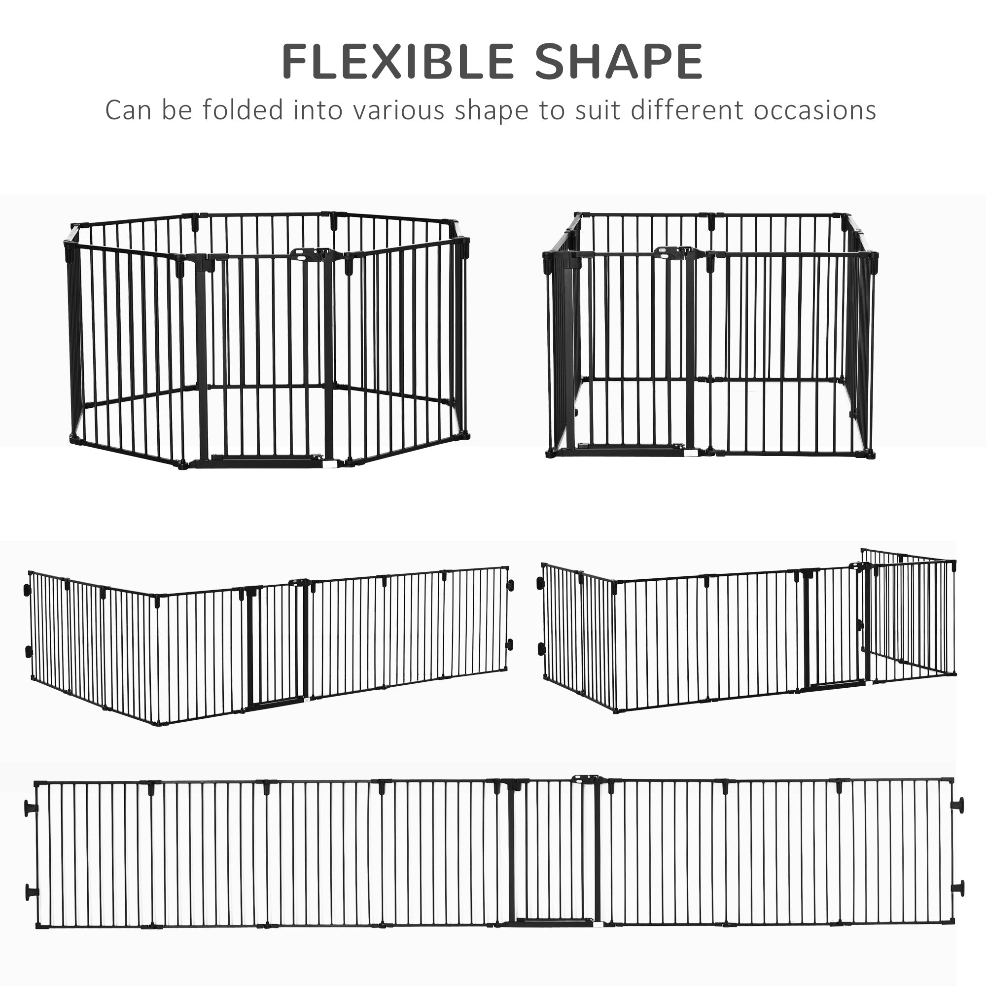 Dog Safety Gate 8-Panel Playpen Fireplace Christmas Tree Steel Fence Stair Barrier Room Divider Black Houses, Kennels & Pens   at Gallery Canada