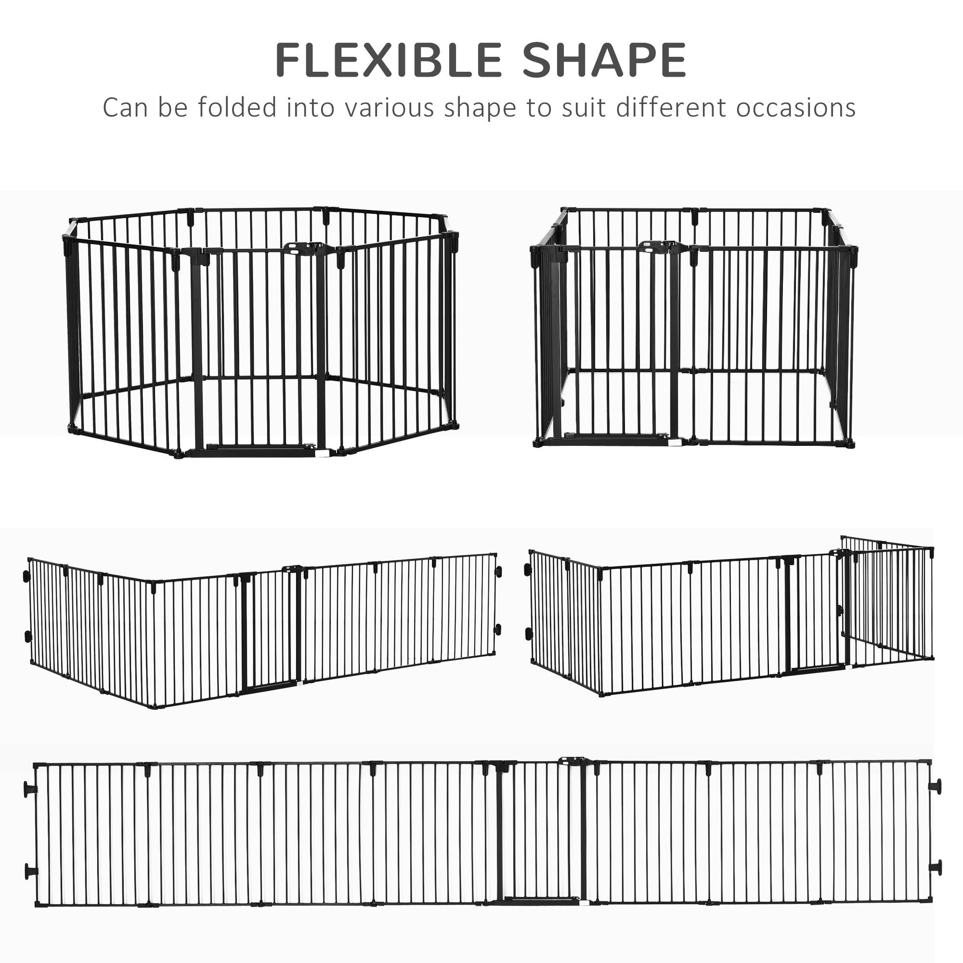 Dog Safety Gate 8-Panel Playpen Fireplace Christmas Tree Steel Fence Stair Barrier Room Divider Black Houses, Kennels & Pens   at Gallery Canada