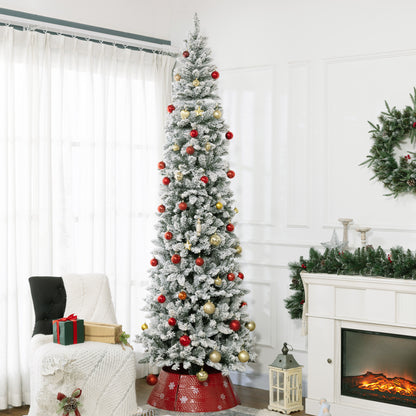 9ft Pencil Christmas Tree, Flocked Tree with 1277 Branch Tips and Metal Base for Home, Indoor, Holiday Pencil Christmas Trees   at Gallery Canada