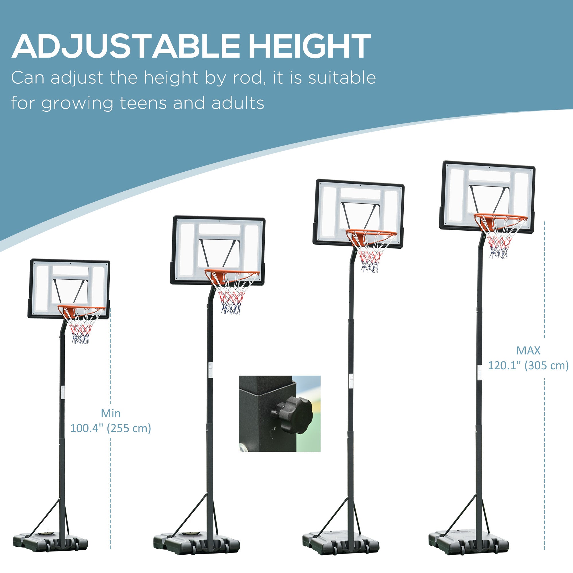 Portable Basketball Hoop Stand with Wheels, Height Adjustable 8FT-10FT for Outdoor Use, Black Basketball at Gallery Canada