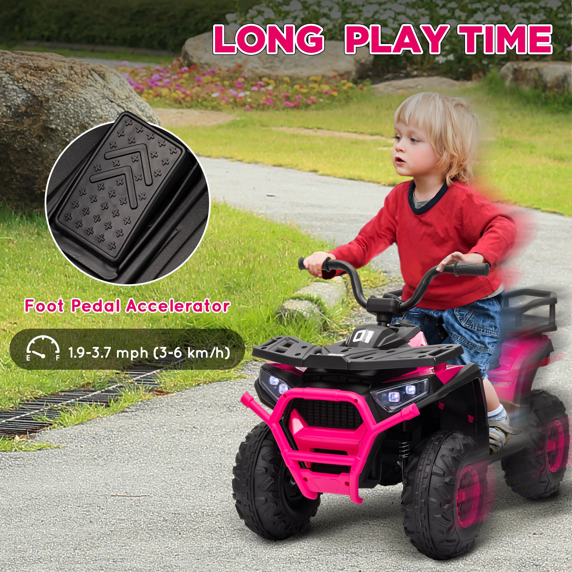 Kids ATV, 12V Battery Powered Electric Ride on Toy w/ Spring Suspension, Storage Basket, High &; Low Speed, Pink Electric Ride On Toys at Gallery Canada