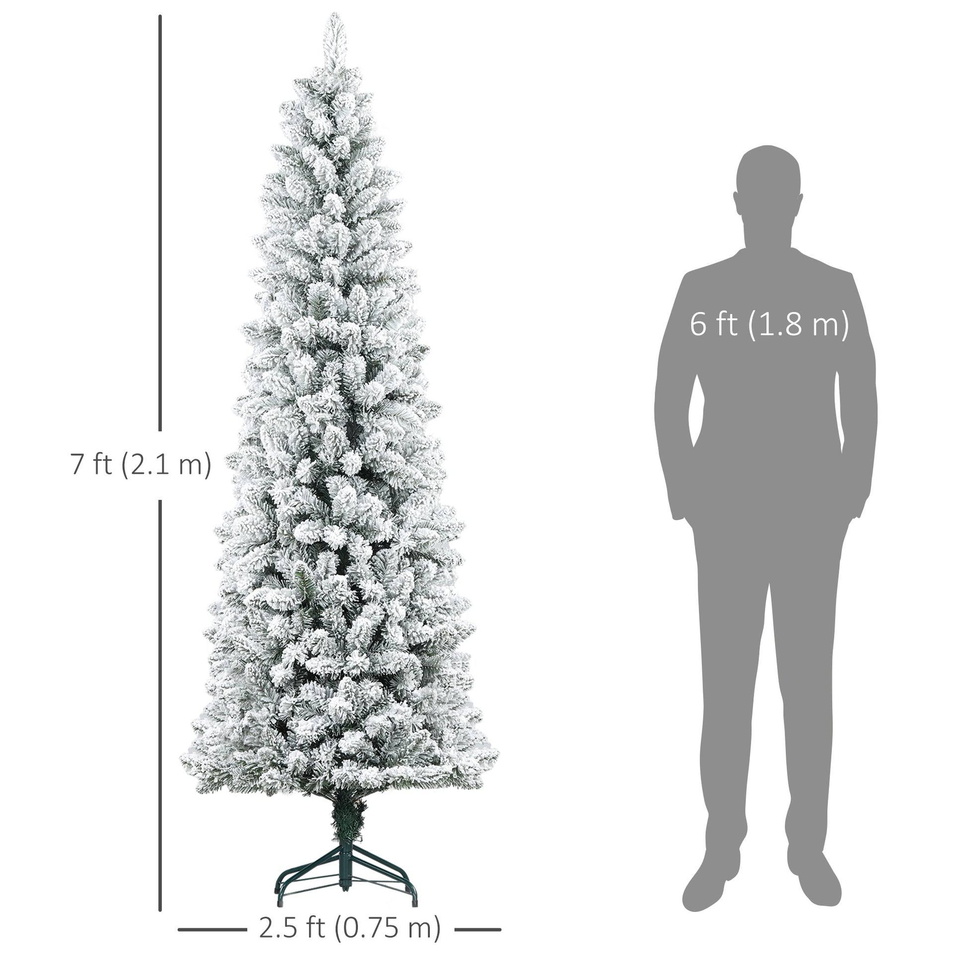 7ft Pencil Christmas Tree, Flocked Tree with 687 Branch Tips and Metal Base for Home, Indoor, Holiday Pencil Christmas Trees   at Gallery Canada